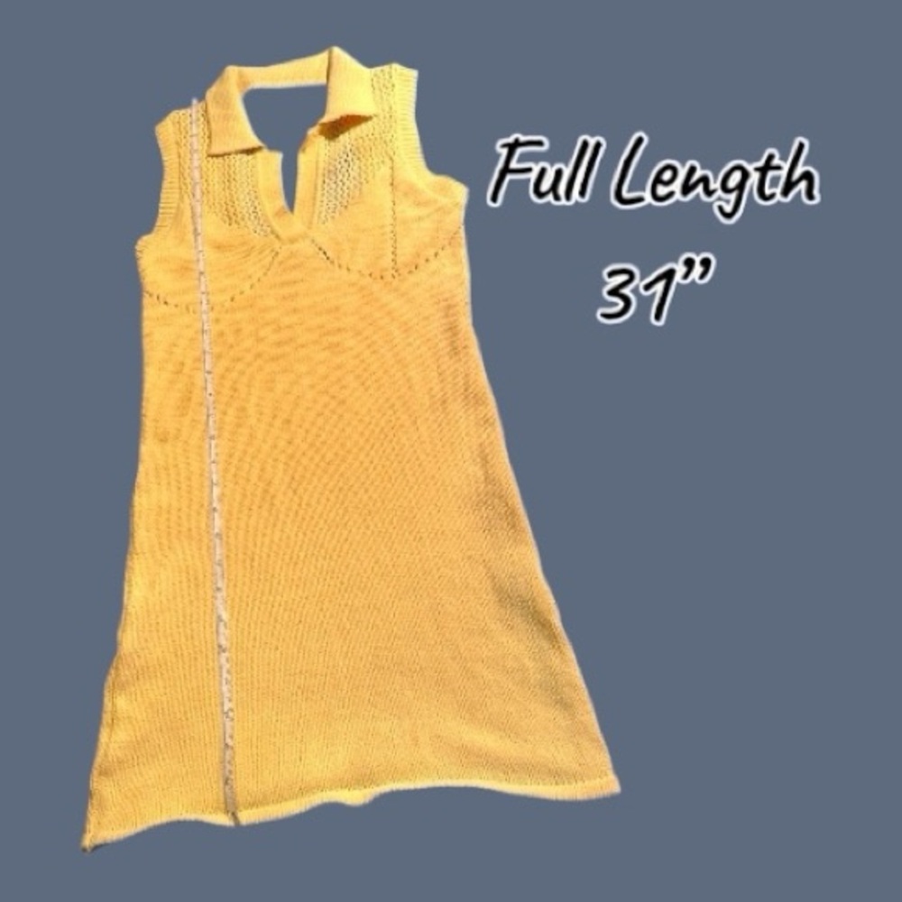 EUC Zara Yellow Knit Perforated Halter Dress. Size S ⭐️ - Picture 8 of 11